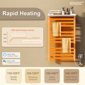 ENZE Smart Heated Towel Rack, 11-Bar Wall-Mounted Electric Towel Warmer 290W with Shelf, Wi-Fi App Control & LED Touch Screen, Adjustable Temperature & 24H Timer, IPX5, Plug-in/Hardwired, White