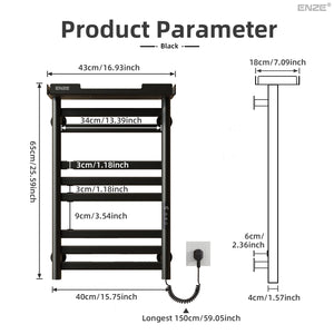 ENZE Smart Heated Towel Rack, 8-Bar Wall-Mounted Electric Towel Warmer 160W with Shelf, Wi-Fi App Control & LED Touch Screen, Adjustable Temperature & 24H Timer, IPX5, Plug-in/Hardwired, Matte Black
