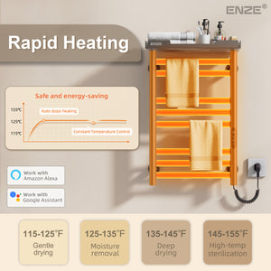 ENZE Smart Heated Towel Rack, 8-Bar Wall-Mounted Electric Towel Warmer 160W with Shelf, Wi-Fi App Control & LED Touch Screen, Adjustable Temperature & 24H Timer, IPX5, Plug-in/Hardwired, Gray