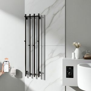 ENZE Smart Heated Towel Rack, Wall Mounted Electric Towel Warmer 300W for Bathroom, WiFi App Control & LED Touch Screen, Adjustable Temp & 24H Timer, Vertical Model, IPX5, Plug-in/Hardwired, Black